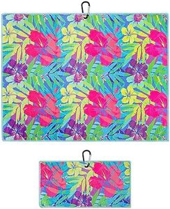 Playing It Forward Bright Tropical Golf Towel with Clip for Women and Men, Microfiber Waffle and Ball Towels, Set of 2