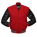 Red Wool Body Black Cowhide Leather Sleeves Varsity Letterman Baseball Bomber Fashion Jacket (4XL)