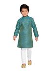 BABA AND BABY Kids Boys Jacquard Silk Kurta and Pyjama Set (15-16 Years, Peacock Green)