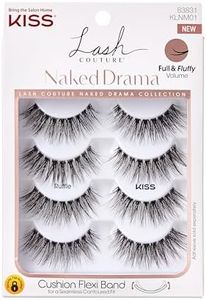 KISS Lash Couture Naked Drama Collection Multipack, Full & Fluffy Volume 3D Faux Mink False Eyelashes, Cushion Flexi Band & Split-Tip Technology, Reusable, Contact Lens Friendly, Style Ruffle, 4 Pairs