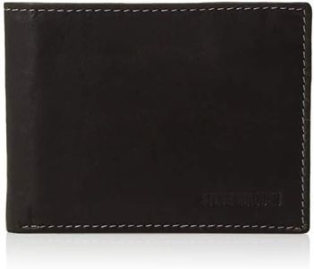 Steve Madden Men's Leather Rfid Extra Capacity Attached Flip Pocket Wallet, Black/Antique, One Size