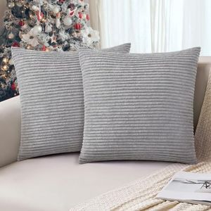 AUAUY Fundas Cojines, 2Pz Gris Claro Funda Cojines 45X45cm, Fundas de Cojines de Pana, Fundas Cojines Sofa SúPer Suaves, Fundas de Almohada Decorativas Modernas para Primavera del Hogar, Sofá