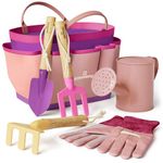 Kinderific Gardening Set, Tool Kit, for Kids, STEM, Includes Tote Bag, Spade, Watering Can, Rake, Fork, Trowel and Gloves (Pink)