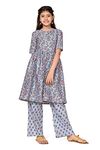 Jwalin Girls Cotton Kurta And Palazzo Set/Salwar Suit Set (JWGSET00020 GRY 40_Grey_13-14 Yrs)