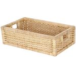 AKWAY Handmade Bamboo Wicker Storage Organizer Rectangular Basket For Cloth, Toiletry, Bathroom (16 X 9 X 4.5, Beige,Rattan,Pack Of 1)