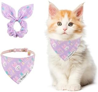 E-Clover Easter Cat Collar-Cat Collars & Matching Scrunchie with Removable Bandana Bell Adjustable for Kitten Kitty Girl Owner Gift Purple Bunny