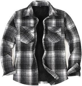 ZENTHACE Mens Flannel Jacket Sherpa Fleece Lined Flannel Shirt Jackets for Men Plaid Jackets Fall Flannel Coat Black White Grey L