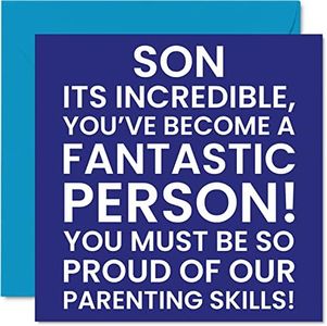 Funny Birthday Cards for Son - Amazing Person - Joke Happy Birthday Card for Son from Mum or Dad, Son Birthday Gifts from Parents, 145mm x 145mm Birthday Greeting Cards for Son