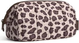 BAGSMART Makeup Bag Travel Toiletry Bag, Puffy Padded Make Up Bags for Women Makeup Organizer Case, Wide-open Pouch Purse Travel Essentials Toiletries Accessories Brushes, Leopard