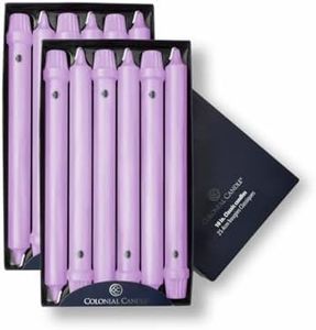 Colonial Candle Unscented Taper Candle, Classic Collection, Lilac, 10 in, Pack of 12 - Up to 8 Hours Burn