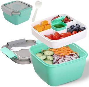 Salad Bowls, Salad Lunch Container, Bento Style Food Storage with 3 Compartments for Salad, Sandwich, Snacks, Toppings & Dressing, Leak-Proof and BPA Free