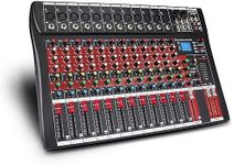 Fuluode CT120 12-channel mixer audio,Console with Bluetooth USB,audio mixer with effects, dj mixer,dj equipment for Computer Recording Input, 48V Power,RCA Input/Output for Professional and Beginners