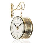 CRAFTEL Metal Analog Double Sided Vintage English Roman Station Wall Clock with Brass in dial (Golden_10 Inches)