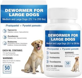 De-Wormer for Dogs, Oral Treatment of Tapeworm, Roundworm & Hookworm, Worm Remover (Praziquantel & Pyrantel Pamoate), Wormer Tablets for Medium and Large Dogs, 50 Pieces