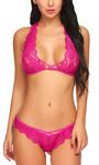 Xs and Os Women Cross Style Lace Bra Panty Lingerie Set (1. Rose, Free Size)