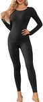 Ekouaer Womens Thermal Underwear Sets Long Johns Long Sleeve Base Layer Pajama Top and Leggings Set Cold Weather Black S