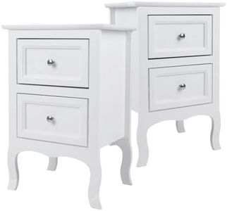 Outvita Table de Chevet Lot de 2, Table de Nuit pour Adulte Style scandinave Blanc, pour Chambre Salon Canapé connectée, avec 2 Tiroirs, À la française Style Pastoral rétro
