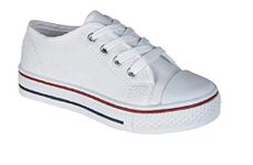 GladRags Boys Girls Kids Lace Up Canvas Low Top Trainers, Pumps, Plimsolls, White, Size Child 8