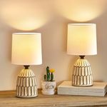 Ceramic Lamps Set of 2 - Mini Modern Farmhouse Lamps Rustic End Table Boho Decorative Small Lamps for Small Spaces Bedroom Nightstand Living Room Reading Desk Side Table Lamp