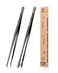 2 Pcs 10-Inch Kitchen Tweezers Fine Tweezer Tongs, Stainless Steel Professional Long Cooking Tweezers for BBQ, Sea Food, Repairing and Serving (Black)