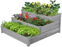 Yaheetech 3 Tier 47 x 47 x 22in Raised Garden Bed Horticulture Outdoor Elevated Flower Box Tiered Garden Bed Wooden Vegetables Growing Planter for Backyard/Patio/Gardener, Gray