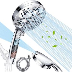 Shower Head, 10 Modes High Pressure Showerhead with 1.5m Hose, 15-Stage Water Filtration - Anti-Clog Nozzles, Large Filtered Shower Head for Tubs Tiles Walls Pets Cleaning