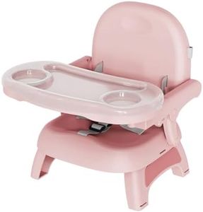 BBsecure Booster Seat for Kitchen Chair, 3-in-1 Foldable Baby Booster Seat with Removable Dual Tray & 3-Point Harness, Portable Toddler Booster Chair for Dinning Table, Travel, Outdoor Camping, Pink