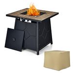 Tangkula 28 Inches Propane Fire Pit Table, 40,000 BTU Square Fire Table with Lid, Lava Stone, Waterproof Cover and Instant Touch-Up Pen, Outdoor Dining Gas Fire Pit Table with Adjustable Flame