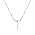 PAVOI 14K White Gold Plated Cubic Zirconia Initial Necklace | Letter Necklaces for Women | T Initial