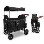 WONDERFOLD W4 Luxe Quad Stroller Wagon Featuring 4 High Face-to-Face Seats with Magnetic Buckle 5-Point Harnesses and Adjustable/Removable UV-Protection Canopy, Black Camo