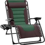 Best Choice Products Oversized Padded Zero Gravity Chair, Folding Outdoor Patio Recliner, XL Anti Gravity Lounger for Backyard w/Headrest, Cup Holder, Side Tray, Polyester Mesh - Espresso/Green