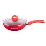 Wonderchef Granite Aluminium Non-Stick Wok with Glass Lid - 24cm | 2.7L, 3.5mm Thickness | Compatible On Hot Plate, Hobs, Gas Stove, Ceramic Plate and Induction cooktop | 2 Years Warranty | Red