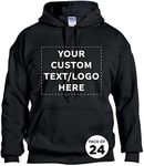 Custom Gildan Adult Hoodies for Men and Women, 24 Pack of Personalized Promotional Shirts with Customized Text or Logo, Comfortable Cotton Unisex Sweatshirt with Hood for Fall, Winter Weather - Black