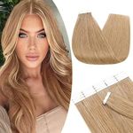 S-noilite Tape In Human Hair Extension 14" Dark Blonde 20pcs 20g Set Remy Tape In Hair With Invisible Double Side Tape Silky Straight Skin Weft Brazilian Hair Seamless Glue (14",#27)