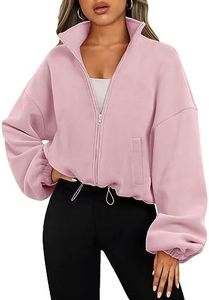 AUTOMET Womens Fleece Jackets Zip Up Oversized Cropped Sweatshirts Pink