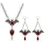 Halloween Bat Necklace Earrings Set Vintage Gothic Bat Cross Necklace Punk Style Bat Dangle Earrings Vampire Necklace Halloween Costumes Accessories Vampire Animal Jewelry for Party