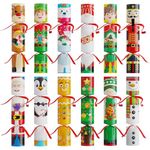 D-FantiX 12 Pack Christmas Crackers No-Snap Party Table Favors, with Party Hats Joke Little Gifts for Kids Adults, Cute Christmas Character Design, Xmas Holiday Dinner Traditions Supplies