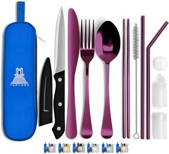 Taplord Portable Travel Silverware Set With Case - Includes 10 Pcs of Utensils, Stainless Steel Flatware For Camping, Easy to Travel, Lightweight (Purple)