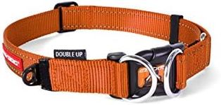 EzyDog Double Up Premium Nylon Dog Collar with Reflective Stitching - Double D-Rings for Superior Strength, Safety, and Comfortability - Non-Rusting and Includes an ID Attachment (Large, Orange)
