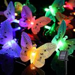 LED slolar string light, multi-colour butterfly fairy lights, waterproof, outdoor lighting, , patio, lawn party decor lighting