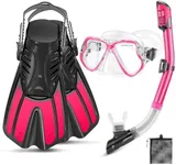 PIYAZI Snorkeling Gear for Adults, 4 in 1 Adult Snorkel Set with Panoramic View Snorkel Mask, Dry Top Snorkel, Adjustable Short Fins and Travel Bag, Snorkel Set with Fins for Snorkeling Diving