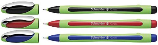 Schneider Xpress Fineliner 0.8mm Porous Point Pen, Black/Red/Blue, Pack of 3 Pens (190093)