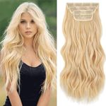 Xtrend 16Inch Wavy Hair Extensions Clip in Hair Extensions Synthetic Hair pieces for Women Girls 4PCS Full Head Set Thick Curly Wavy Synthetic Hair Extensions(C8)