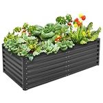 DKIEI 180x90x57cm Metal Raised Beds for Garden Vegetables, 923L Raised Planters Outdoor Large, Galvanised Raised Garden Planter Box Kit Bottomless Raised Bed for Flowers Herbs Fruit Growing, Black