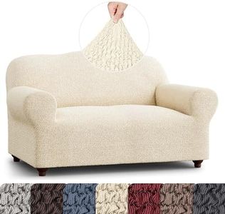 Mamma Mia Covers Loveseat Slipcover - Stretch Couch Cover - Cushion Love Seat Sofa Cover - Soft Polyester Fabric Slip Cover - 1-Piece Form Fit Washable Protector - Mille Righe Collection - Cream