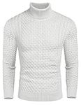 COOFANDY Mens Turtleneck Sweater High Roll Neck Jumper Winter Sweater Thick Sweater Warm High Neck Pullover Slim Fit Knitted Twisted Pullover Solid Sweaters White M