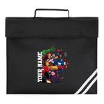 Personalised Name Superheros Classic Book Bag, Study Funny Your Name Kids School Paddle Handle PE Kit Boys Girls Childrens Kids Bag (BLACK)