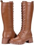 Vepose Women's 953 Lace Platform Knee High Boots, Brownpu, Size 10M US-with Comfort Chunky Heel(CJY953 brownpu 10)