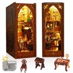 Book Nook Kit - DIY Miniature Model Wooden Dollhouse Booknook with LED Light & Music Box for Adults Teen, Building Tiny House Kit Bookends Shelf Decor Crafts for Boy Girls Gifts - Library of Books