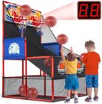 2 in 1 Dual Basketball Arcade Game Indoor/Outdoor With LED Scoring and Sound, Sport Play Toy Includes 6 Balls & Instruction & Pump For Teen Kids Toddler Birthday Christmas Carnival Backyard Party Gift